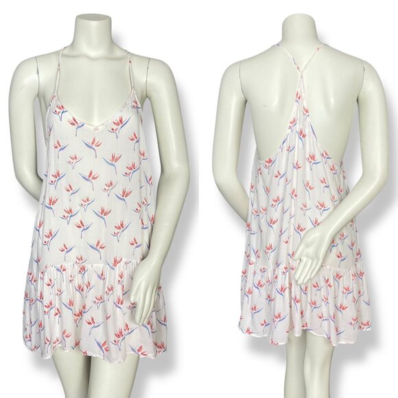 Acacia Dress Cover-Up Floral St. Tropez Birds of Paradise Size Small White Rayon - Picture 3 of 13